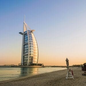"the Burj Al Arab" view from the beach