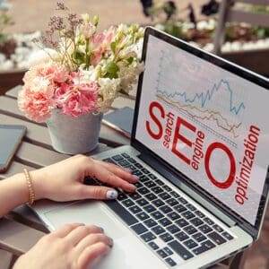 SEO word written on computer. Content Marketing Optimization, search and find. SEO internet concepts.