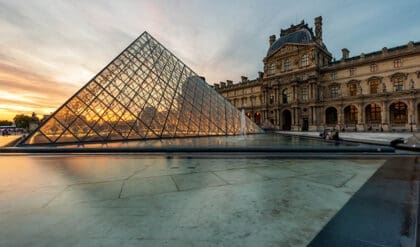 The Louvre Museum is one of the world's largest museums and a historic monument. A central landmark of Paris, France.